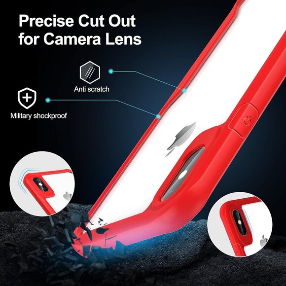 case for iPhone X/XS with 2 Tempered Glass Screen Protectors red and clear - Picture 4 of 7